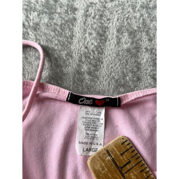Vintage Y2K Pink Cami Tank Top Large USA Ruched Lace Fairy Dainty Stretchy 2000s - Picture 9 of 13